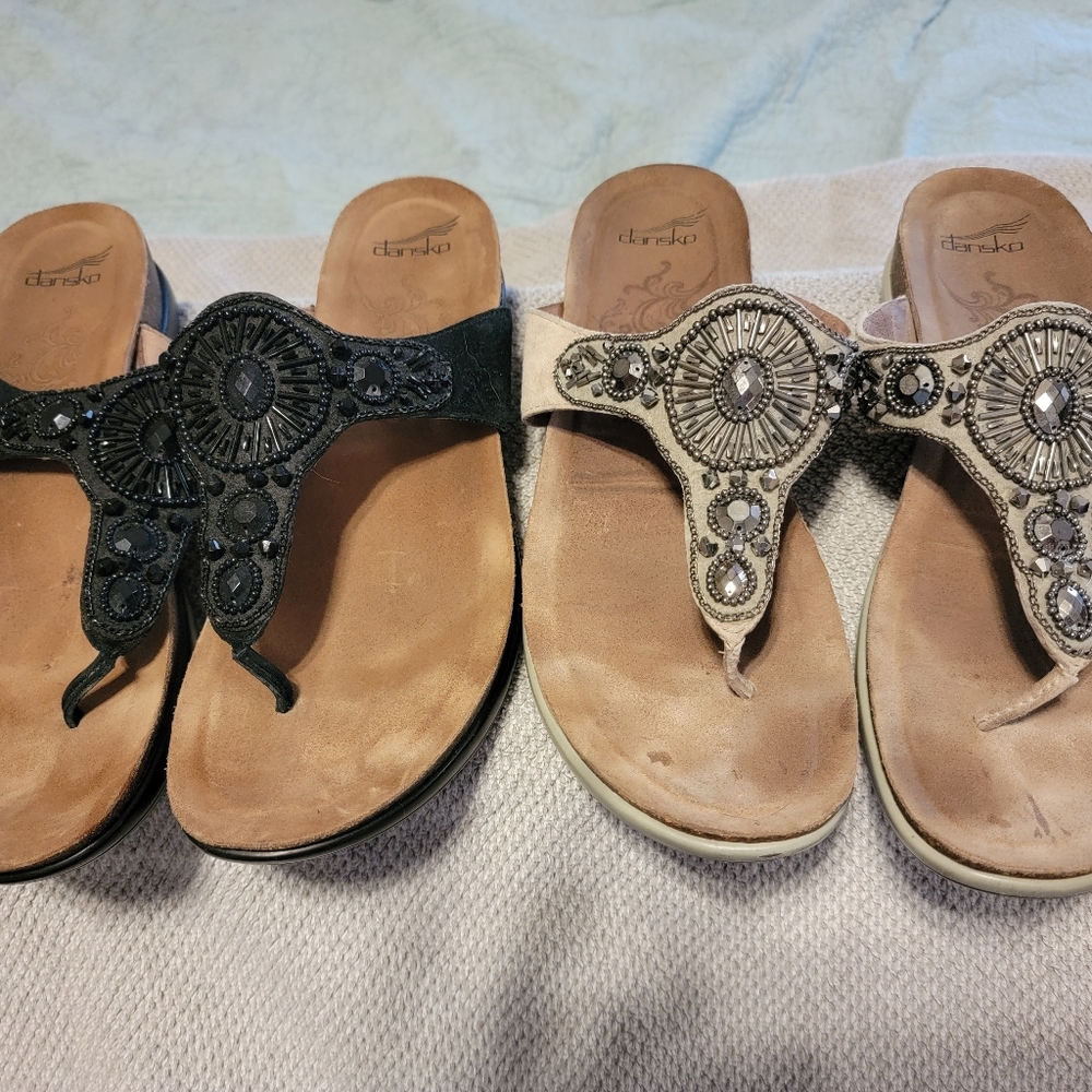 2 pair of Dansko Sandals size 41 with beautiful detail..champagne and black